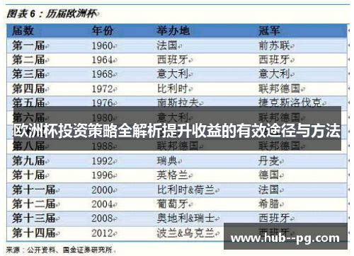 欧洲杯投资策略全解析提升收益的有效途径与方法